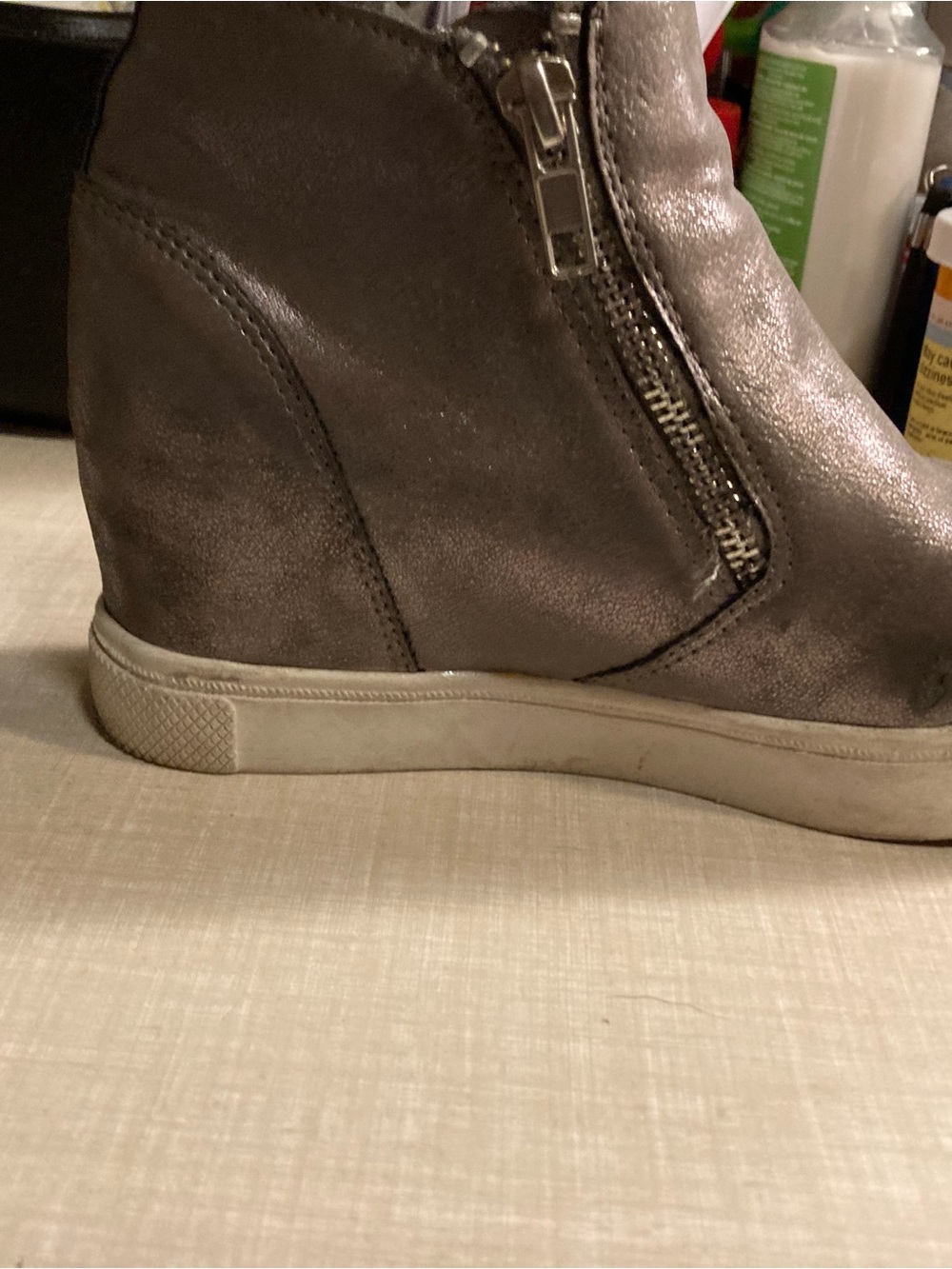 Steve Madden Metallic Pewter High-Top Wedge Sneakers with White Sole - Picture 11 of 16